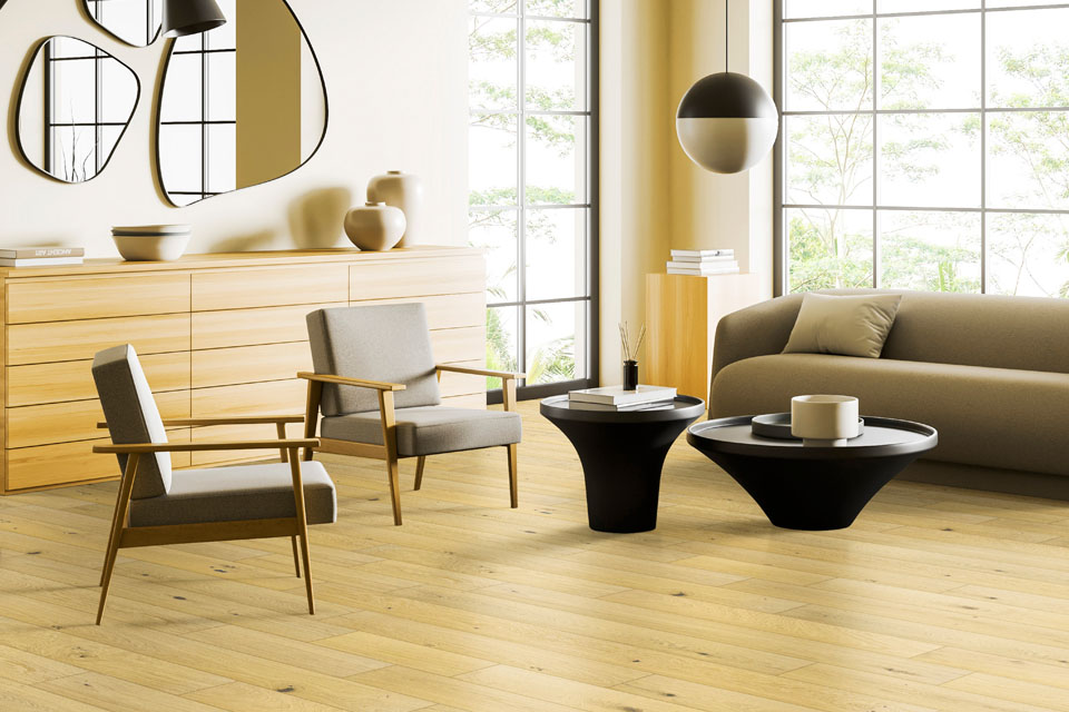 yellow walls in living room with hardwood floors